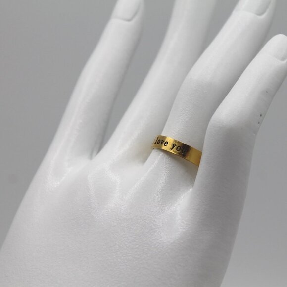 Jewelry ring band I Love You romantic love yellow gold tone adjustable new - Picture 2 of 6